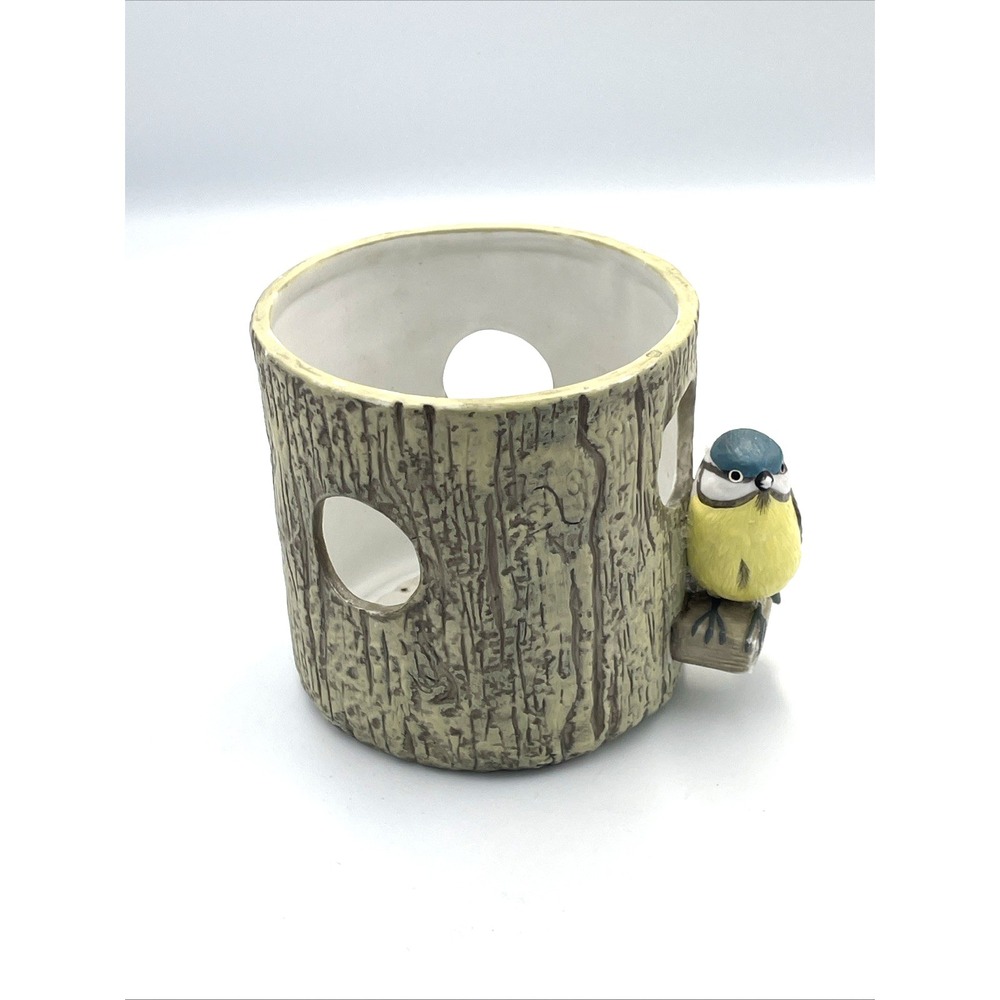 Hallmark‎ Marjolein Bastin Ceramic Candle Holder Log w/ Bird Round Ventilated